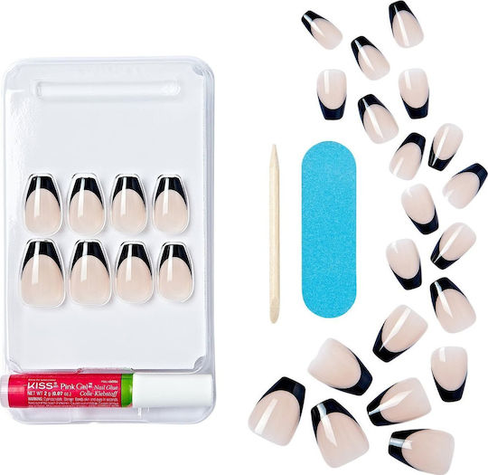 Kiss Nail Tips French in Black Color 28pcs