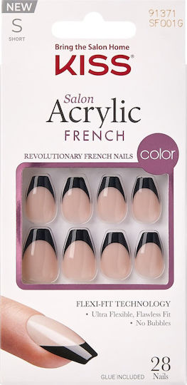 Kiss Nail Tips French in Black Color 28pcs