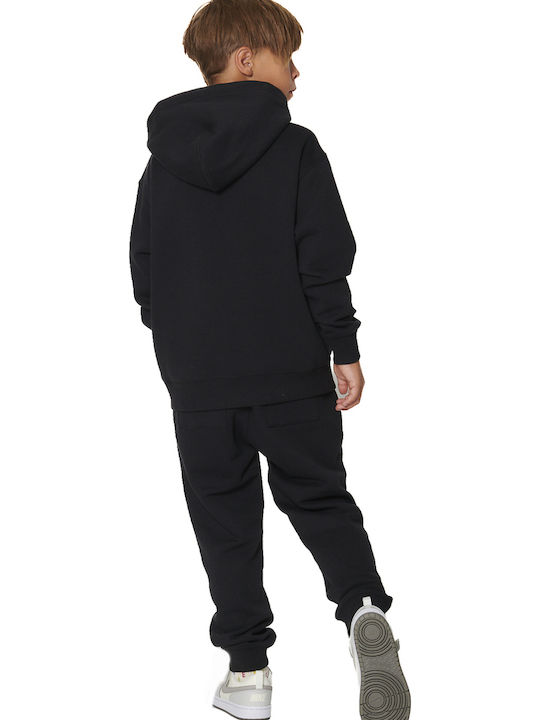 Fleece Παιδικό Φούτερ με Κουκούλα και Τσέπες Μαύρο