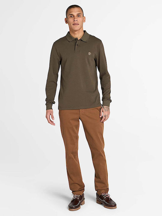 Millers River Polo Long Sleeve Blouse Dark Olive Green