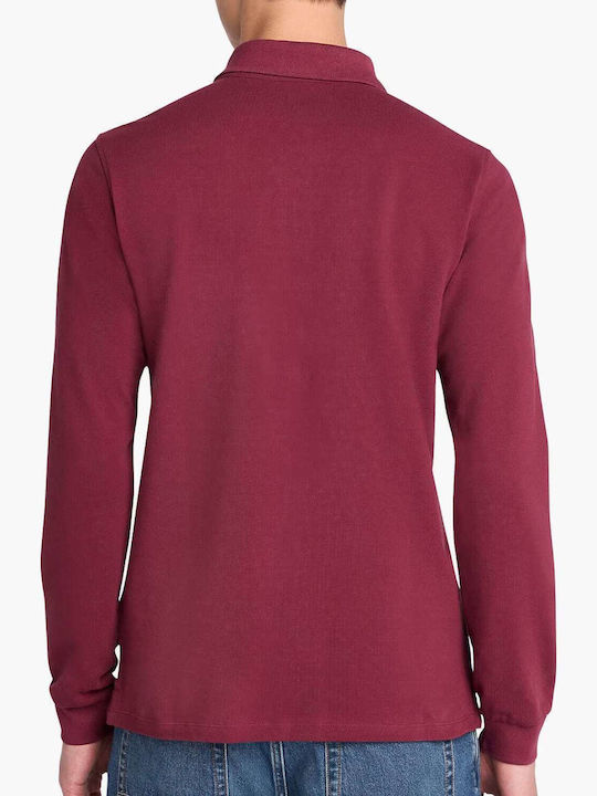 Millers River Pique Polo Long Sleeve Blouse Burgundy