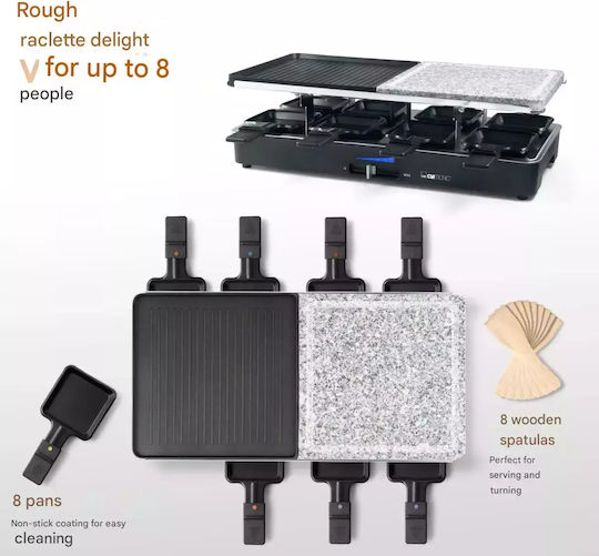 Clatronic Tabletop Grătar Electric Raclette Placă Netedă și Striată 1400W Grătare electrice cu Termostat Reglabil 46bucx23buccm
