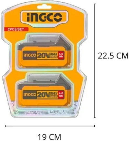 Ingco Μπαταρία Εργαλείου Λιθίου 20V με Χωρητικότητα 4Ah