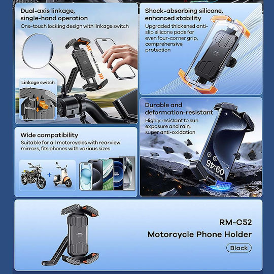 Remax Rm-c52 Motorcycle Phone Holder Black