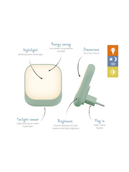 Zazu Night Light Fun Power Socket Green with Sensor