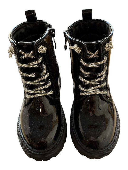 Leather Kids Boots with Laces Black