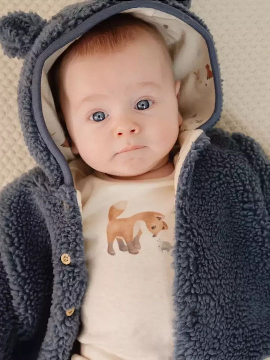 Παιδική Ζακέτα Βαμβακερή με Κουκούλα Stone Blue Teddy