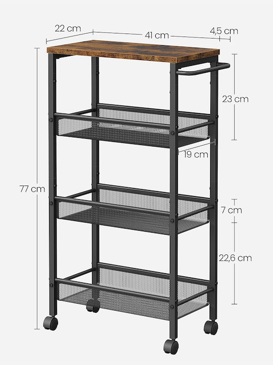 Vasagle Metallic Kitchen Trolley 3 Tiers Brown 45.4x22x77cm