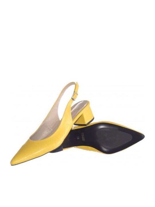 Leather Yellow Low Heels