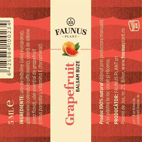 Grapefruit Lip Balm Protects Moisturizes Softens Lips Faunus Plant 5ml