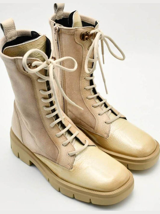 Leather Women's Ankle Boots Beige