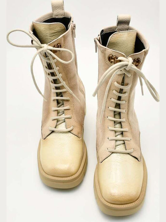 Leather Women's Ankle Boots Beige
