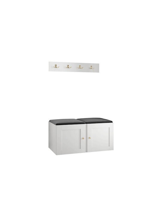 Hartford 376 Eingangsmöbel mit Spiegel & Garderobe Black, White 84x44x42cm
