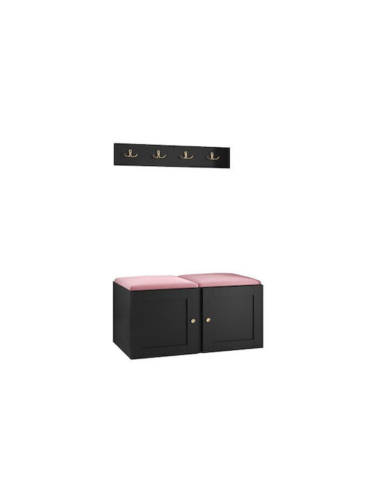 Hartford 376 Eingangsmöbel mit Spiegel & Garderobe Τριανταφυλλί, Μαύρο 84x44x42cm