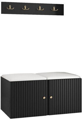 Hartford 384 Eingangsmöbel mit Spiegel & Garderobe White, Black 84x44x42cm