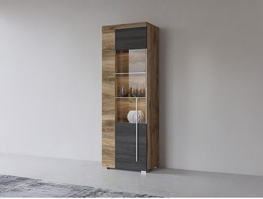 Sorciro 104 De podea Vitrină de living cu Sticlă Dark Oak, Walnut 55x35x160cm