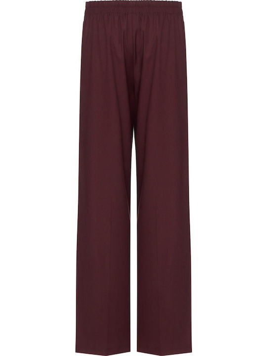 Women's Fabric Trousers with Elastic Regular Fit Burgundy