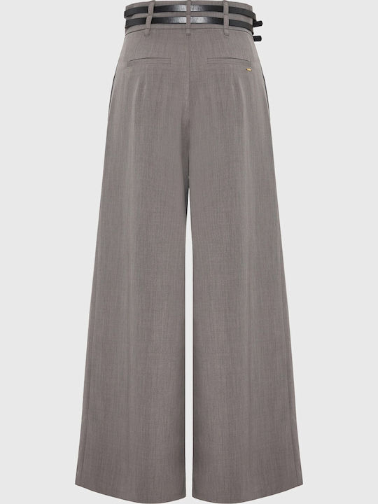 Women's High-waisted Fabric Trousers in Loose Fit Dark Grey