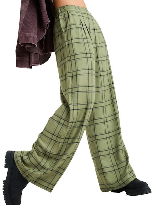 Great Influence Women's Fabric Trousers Oil Green Natural Plaid