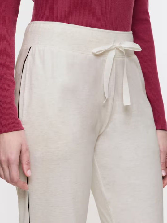 Women's Fabric Trousers with Elastic Striped White