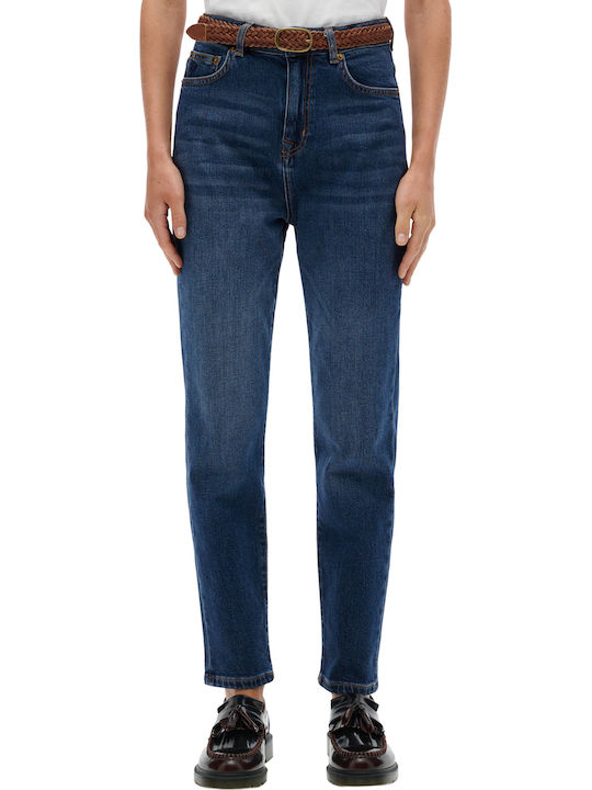 Hoch tailliert Damenjeans in Mom-Passform Deep Indigo Denim
