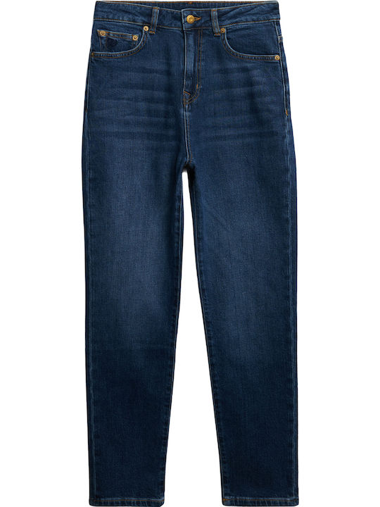 Hoch tailliert Damenjeans in Mom-Passform Deep Indigo Denim