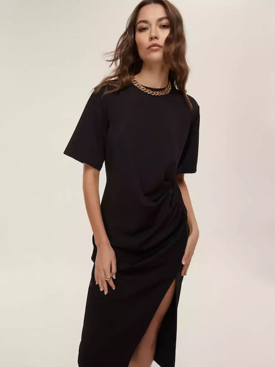 Midi Dress Draped Black