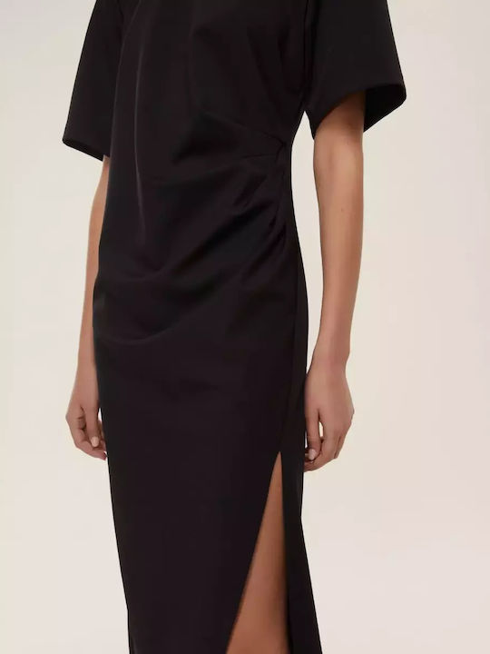 Midi Dress Draped Black