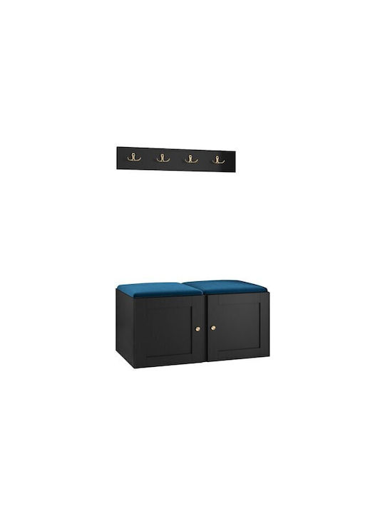 Hartford 376 Eingangsmöbel mit Spiegel & Garderobe Μπλε, Μαύρο 84x44x42cm
