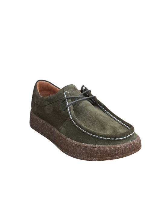 Leather Women's Loafers in Khaki Color