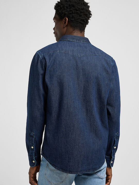 Western Long-sleeved Cotton Shirt Blue