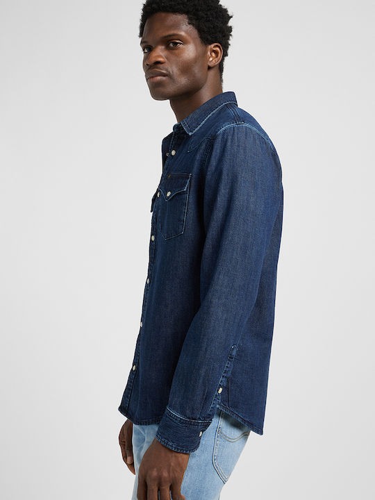 Western Long-sleeved Cotton Shirt Blue