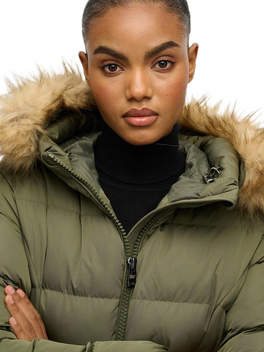 Fuji Γυναικείο Puffer Μπουφάν για Χειμώνα Beetle Green