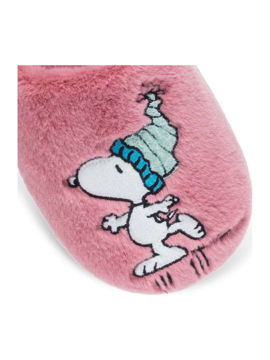 Snoopy Peanuts Χειμερινές Γυναικείες Παντόφλες Ροζ
