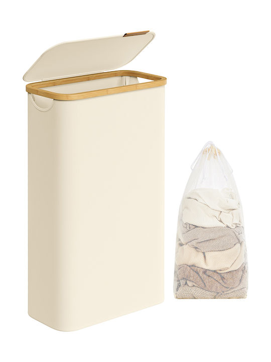 Songmics Fabric Laundry Basket with Lid 42x22.5x70.5cm White
