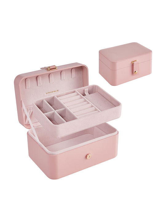Songmics Travel Jewellery Box with Faux Leather Pink 16x11.6x7.5cm