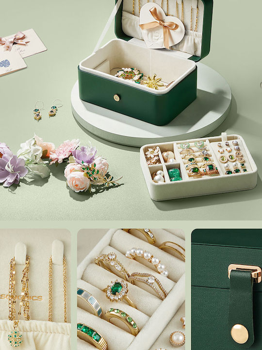 Songmics Green Travel Jewellery Box 16x11.6x7.5cm