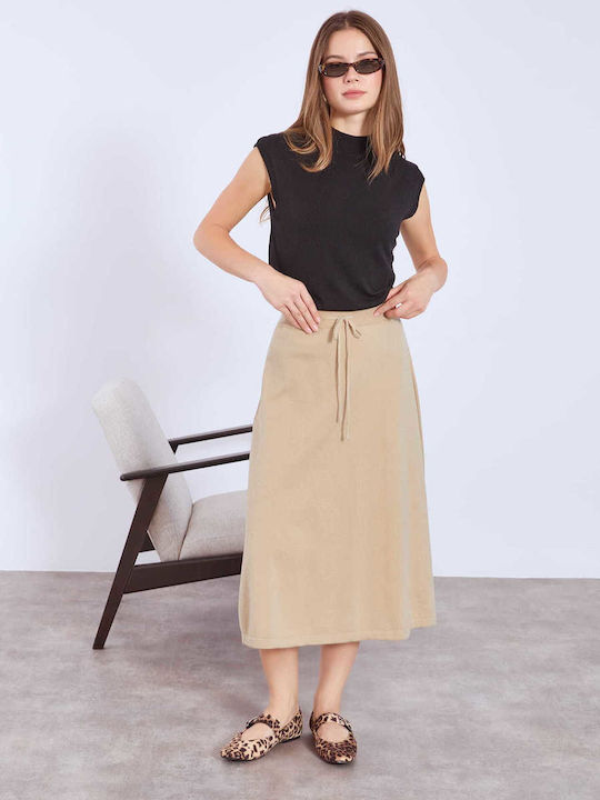 Celestino Damenrock Strick Midi Loose Fit Dunkel Beigefarbe