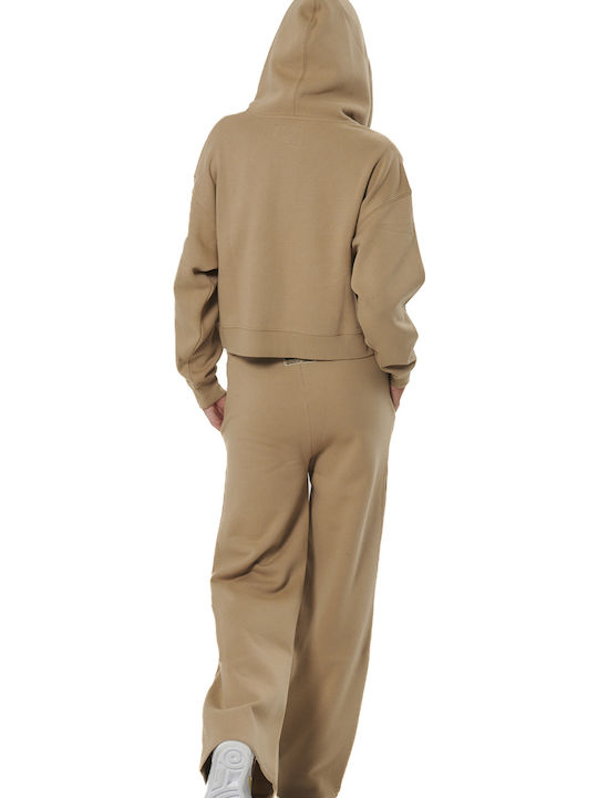 Pantaloni de Trening Larg Fleece Bej