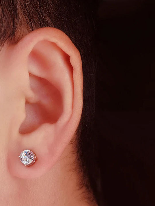 Theodora's Jewellery Men's Earrings made of Steel with Stones White