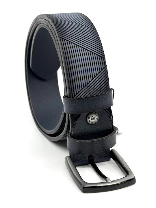 Wide Men's Belt Leather Blue