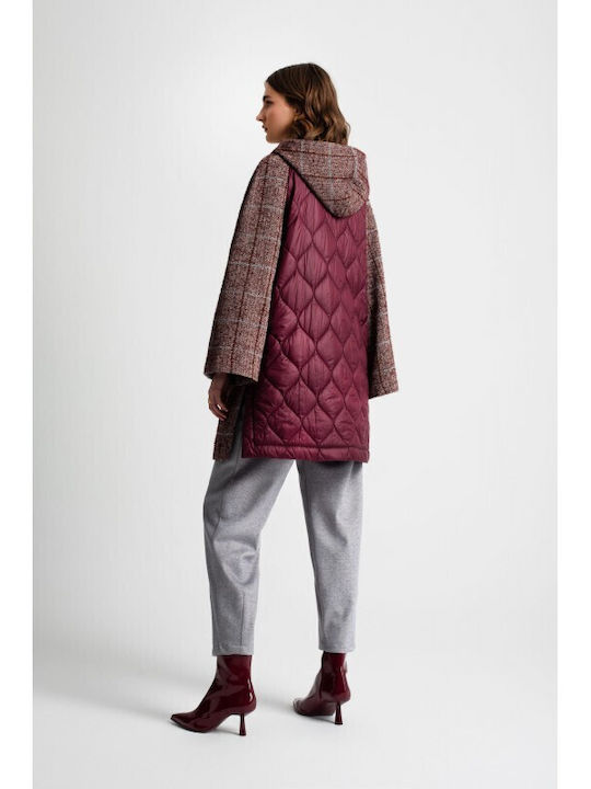 Damen Bordeaux Mantel Oversized mit Knöpfen