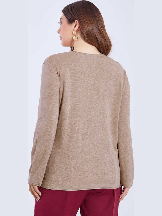 Celestino Women's Sweater Raw Edge Details Light Brown