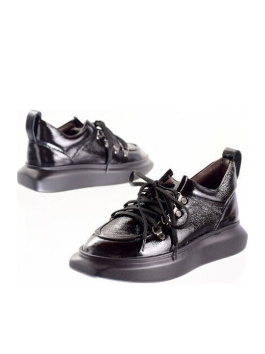 Γυναικεία Oxfords από Λουστρίνι σε Μαύρο Χρώμα