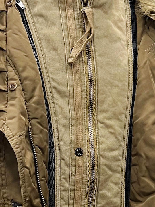 Γυναικείο Μπουφάν Παρκά για Χειμώνα Light Brown