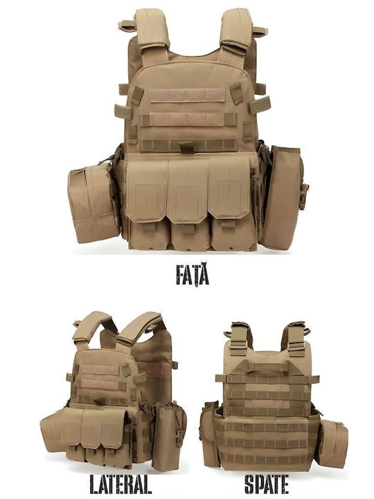 Linovit Vestă Tactică Reglabilă Airsoft Paintball Vânătoare Outdoor Material Oxford 600d Sistem Molle Multiple Buzunare Față Spate Buzunare Interne Plăci Balistice Kaki
