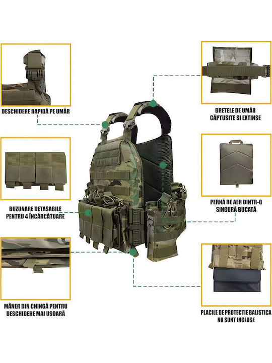 Vestă Tactică Reglabilă Multicam Linovit Tip Plate Carrier Airsoft Paintball Vânătoare în Aer Liber Material Oxford 1000d Sistem Molle Buzunare Multiple Buzunare Interne Plăci Balistice Camuflaj Verde
