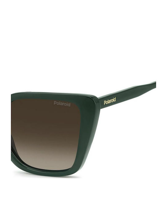 Polaroid Women's Sunglasses with Green Plastic Frame and Brown Gradient Lens