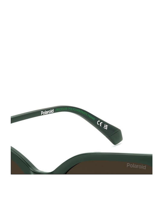 Polaroid Women's Sunglasses with Green Plastic Frame and Brown Gradient Lens