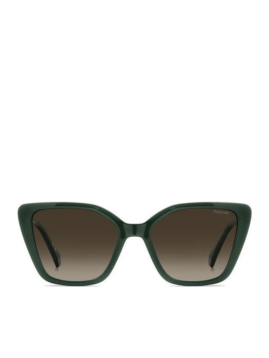 Polaroid Women's Sunglasses with Green Plastic Frame and Brown Gradient Lens